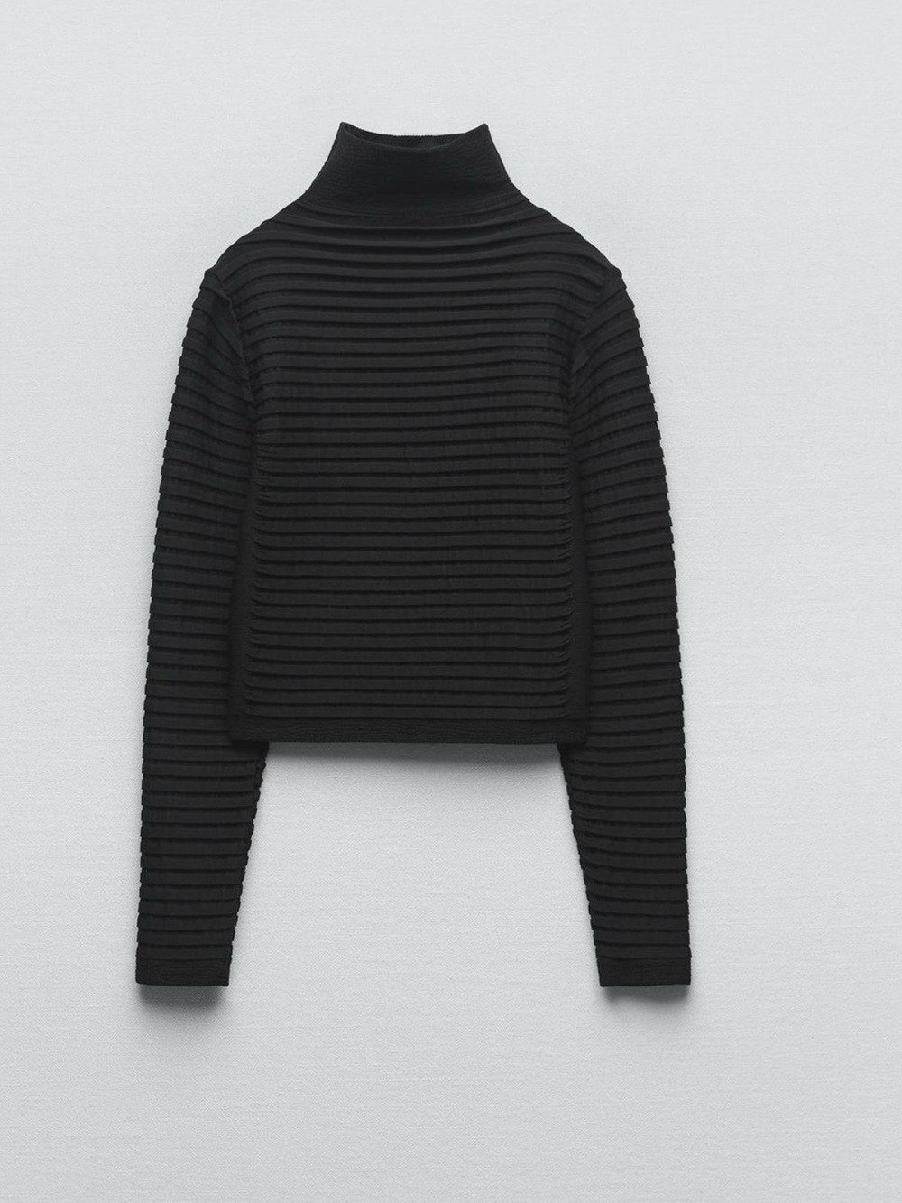 Zara Black seamless textured Turtleneck top